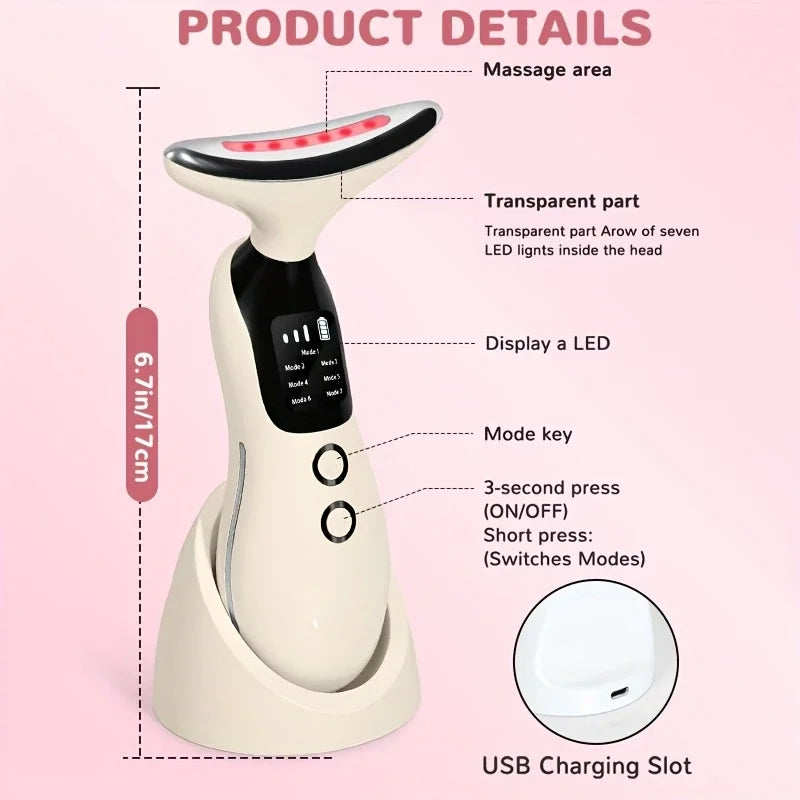 Advanced Neck and Face Rejuvenation Device with 7 Modes, 3 Suction Levels, LED Therapy, and Microcurrent Technology for Anti-Wrinkle Treatment