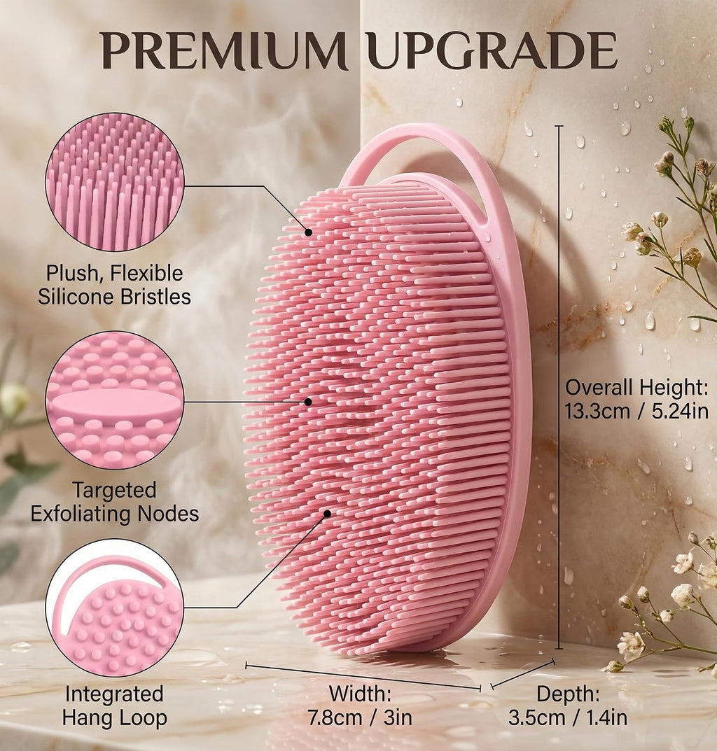 Silicone Body Scrubber Exfoliating- Dual-Use Bath and Shampoo Brush with Handle, Ideal Alternative to Loofah for Men and Women, Effective Skin Exfoliator for Showering and Back Care