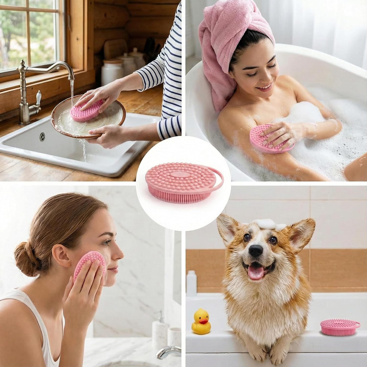 Silicone Body Scrubber Exfoliating- Dual-Use Bath and Shampoo Brush with Handle, Ideal Alternative to Loofah for Men and Women, Effective Skin Exfoliator for Showering and Back Care