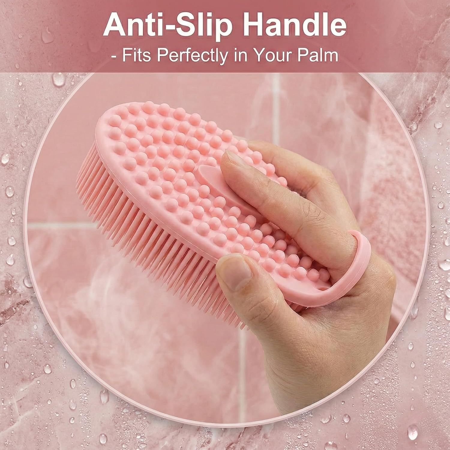 Silicone Body Scrubber Exfoliating- Dual-Use Bath and Shampoo Brush with Handle, Ideal Alternative to Loofah for Men and Women, Effective Skin Exfoliator for Showering and Back Care