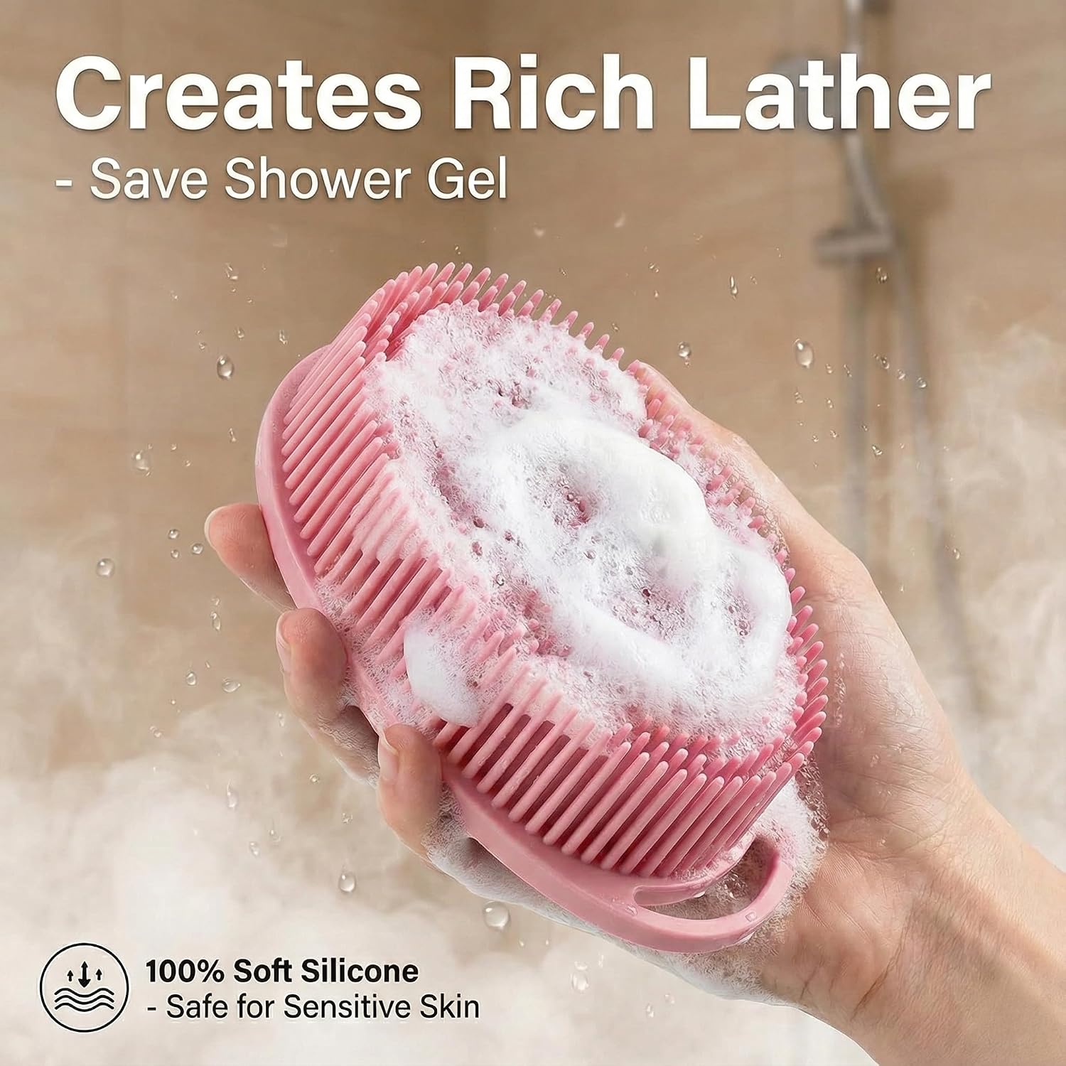 Silicone Body Scrubber Exfoliating- Dual-Use Bath and Shampoo Brush with Handle, Ideal Alternative to Loofah for Men and Women, Effective Skin Exfoliator for Showering and Back Care