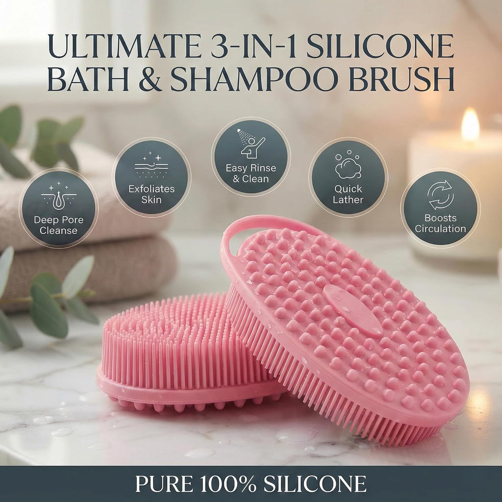 Silicone Body Scrubber Exfoliating- Dual-Use Bath and Shampoo Brush with Handle, Ideal Alternative to Loofah for Men and Women, Effective Skin Exfoliator for Showering and Back Care