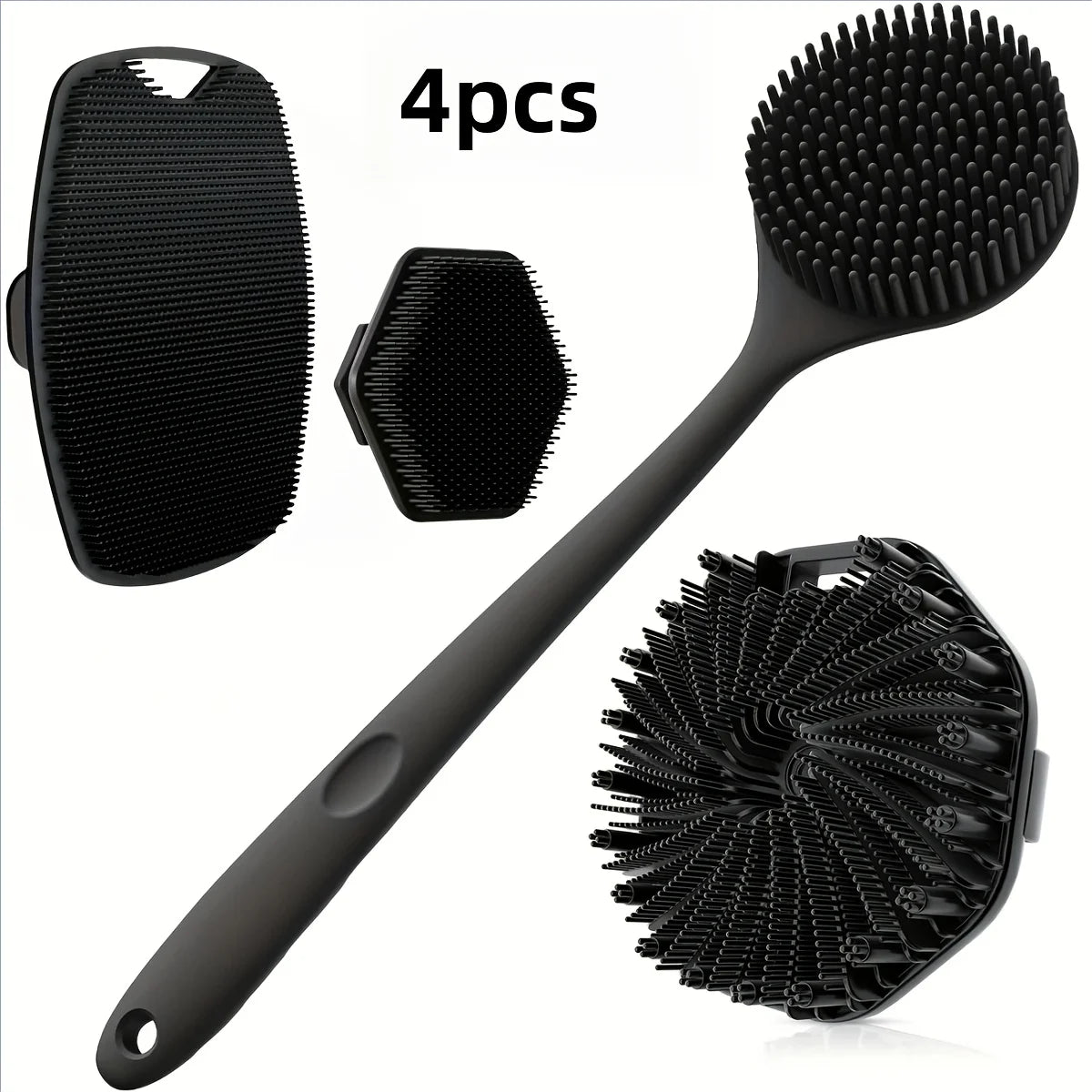 Soft Silicone Bath Brush Set with Non-Slip Handle - 1 to 4 Pieces, Easy to Clean and Ideal for Bathing