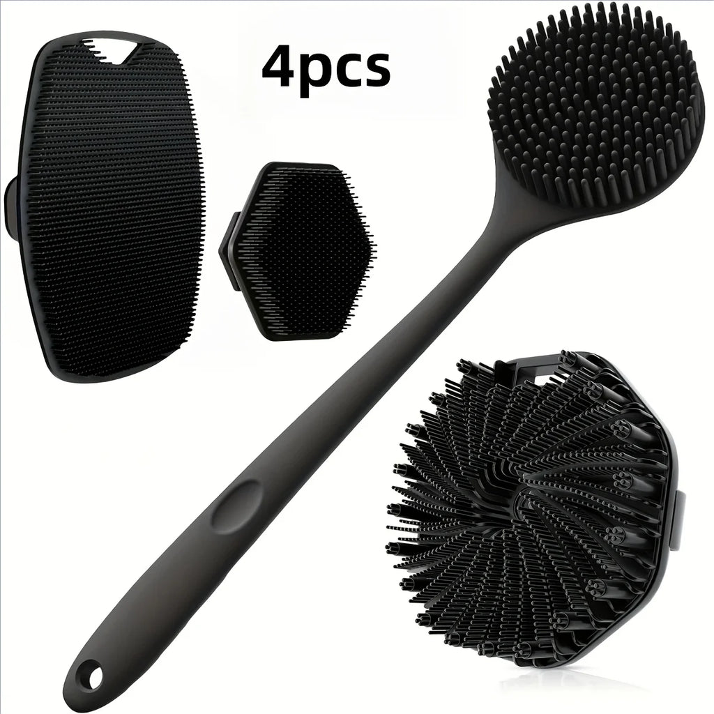 Soft Silicone Bath Brush Set with Non-Slip Handle - 1 to 4 Pieces, Easy to Clean and Ideal for Bathing