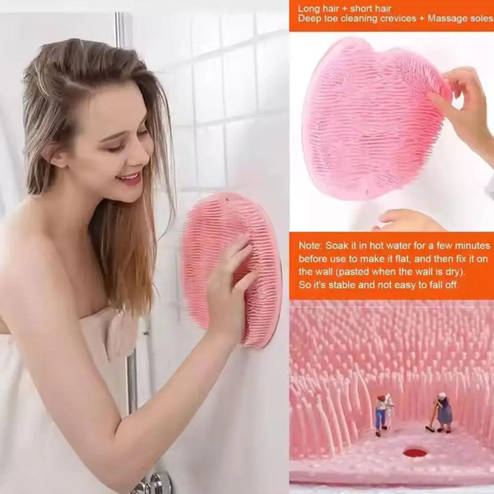 Silicone Brush for Bathroom Foot Scrubber Shower Back Scraper Cleaning Brush Exfoliate Foot Massage Wash Non-Slip Bath Mat