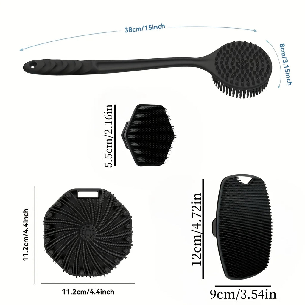 Soft Silicone Bath Brush Set with Non-Slip Handle - 1 to 4 Pieces, Easy to Clean and Ideal for Bathing