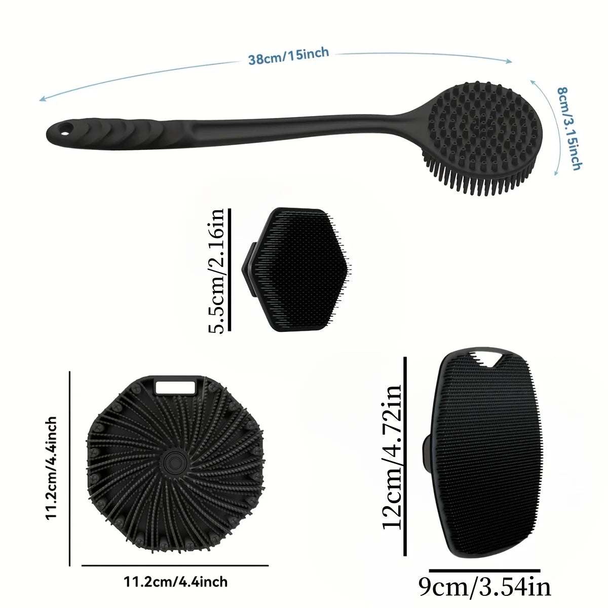 Soft Silicone Bath Brush Set with Non-Slip Handle - 1 to 4 Pieces, Easy to Clean and Ideal for Bathing
