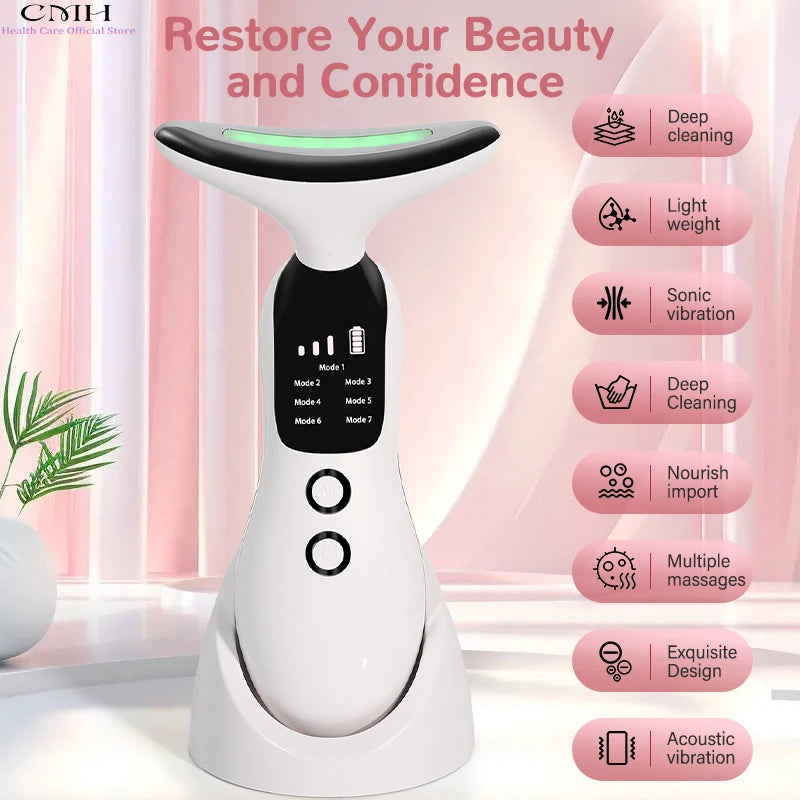 Advanced Neck and Face Rejuvenation Device with 7 Modes, 3 Suction Levels, LED Therapy, and Microcurrent Technology for Anti-Wrinkle Treatment
