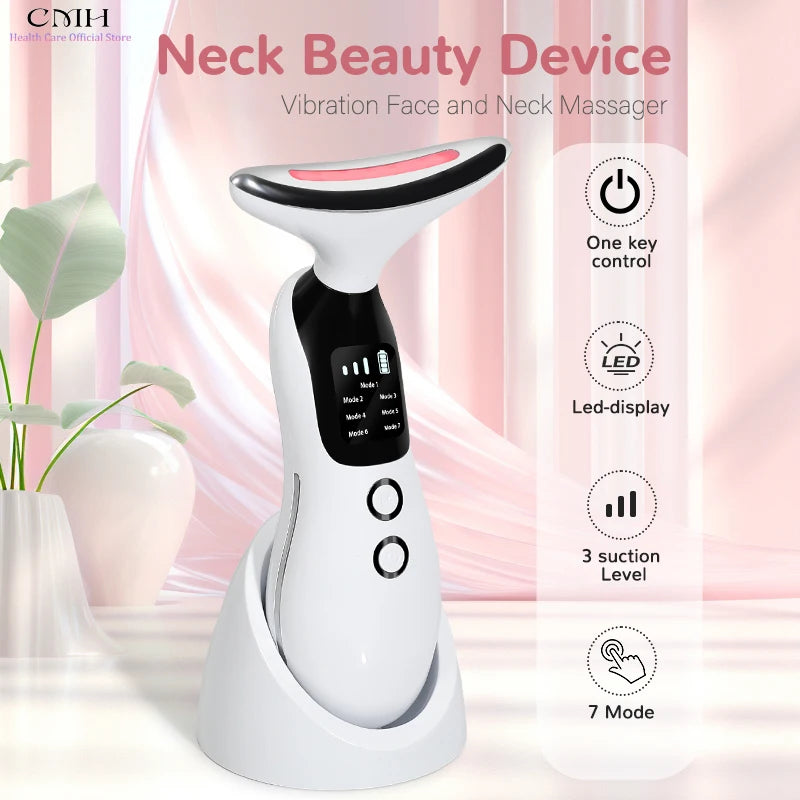 Advanced Neck and Face Rejuvenation Device with 7 Modes, 3 Suction Levels, LED Therapy, and Microcurrent Technology for Anti-Wrinkle Treatment